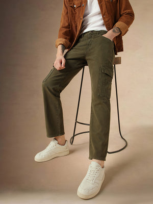 Men's Green Cotton Relaxed Fit Mid-Rise Casual Jeans