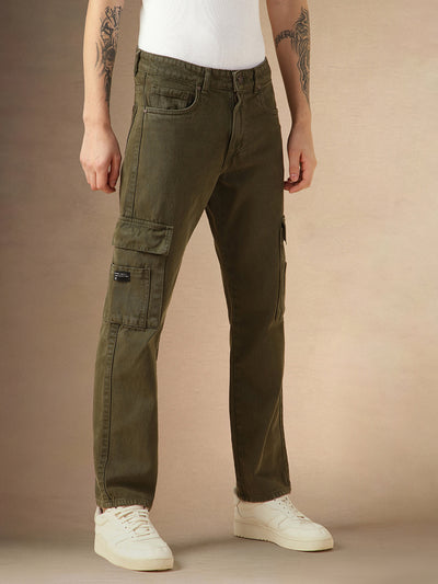Men's Green Cotton Relaxed Fit Mid-Rise Casual Jeans