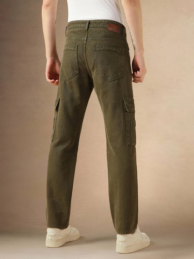 Men's Green Cotton Relaxed Fit Mid-Rise Casual Jeans