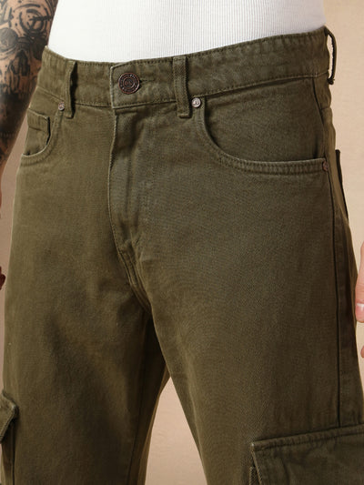 Men's Green Cotton Relaxed Fit Mid-Rise Casual Jeans