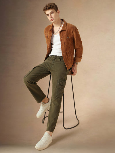 Men's Green Cotton Relaxed Fit Mid-Rise Casual Jeans