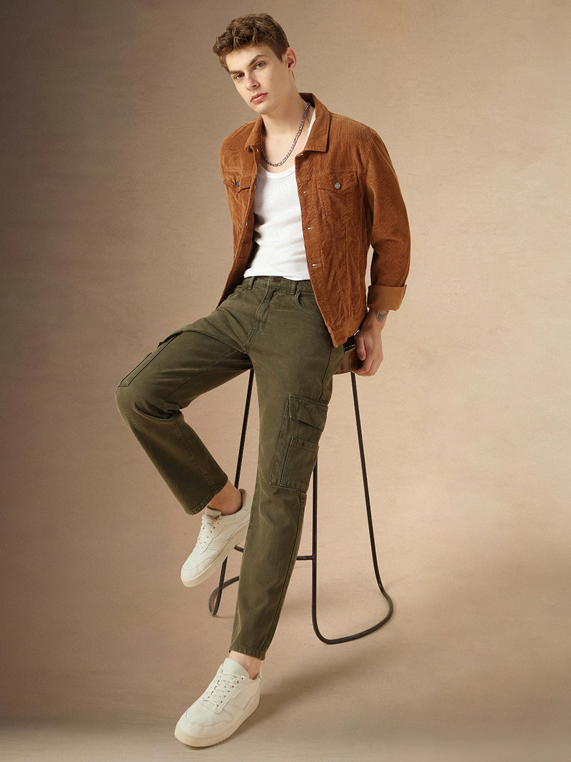 Men's Green Cotton Relaxed Fit Mid-Rise Casual Jeans