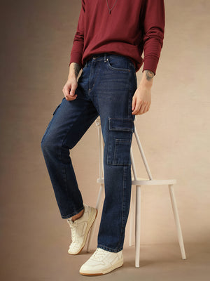 Men's Blue Cotton Relaxed Fit Mid-Rise Casual Jeans