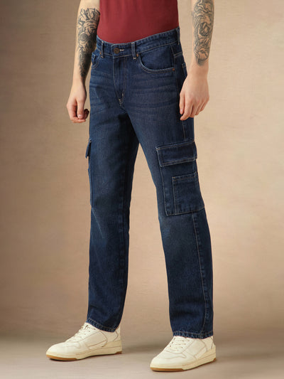 Men's Blue Cotton Relaxed Fit Mid-Rise Casual Jeans