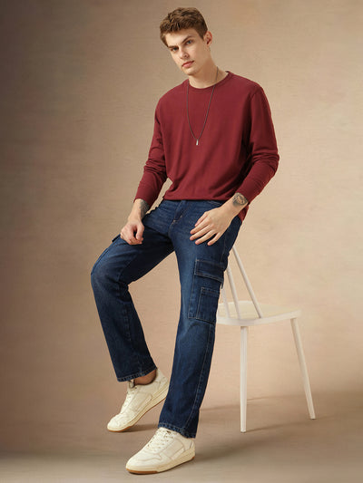 Men's Blue Cotton Relaxed Fit Mid-Rise Casual Jeans