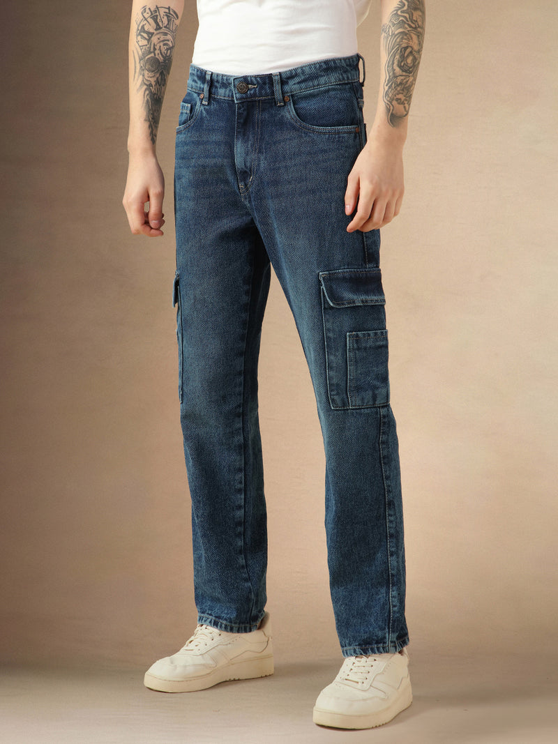 Men's Blue Cotton Relaxed Fit Mid-Rise Casual Jeans