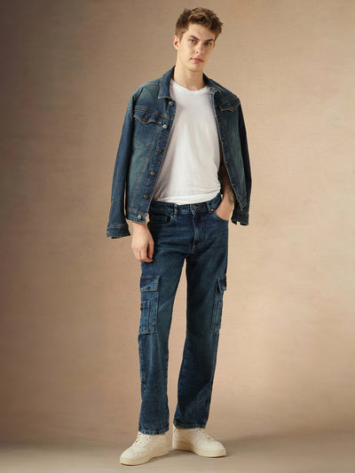 Men's Blue Cotton Relaxed Fit Mid-Rise Casual Jeans