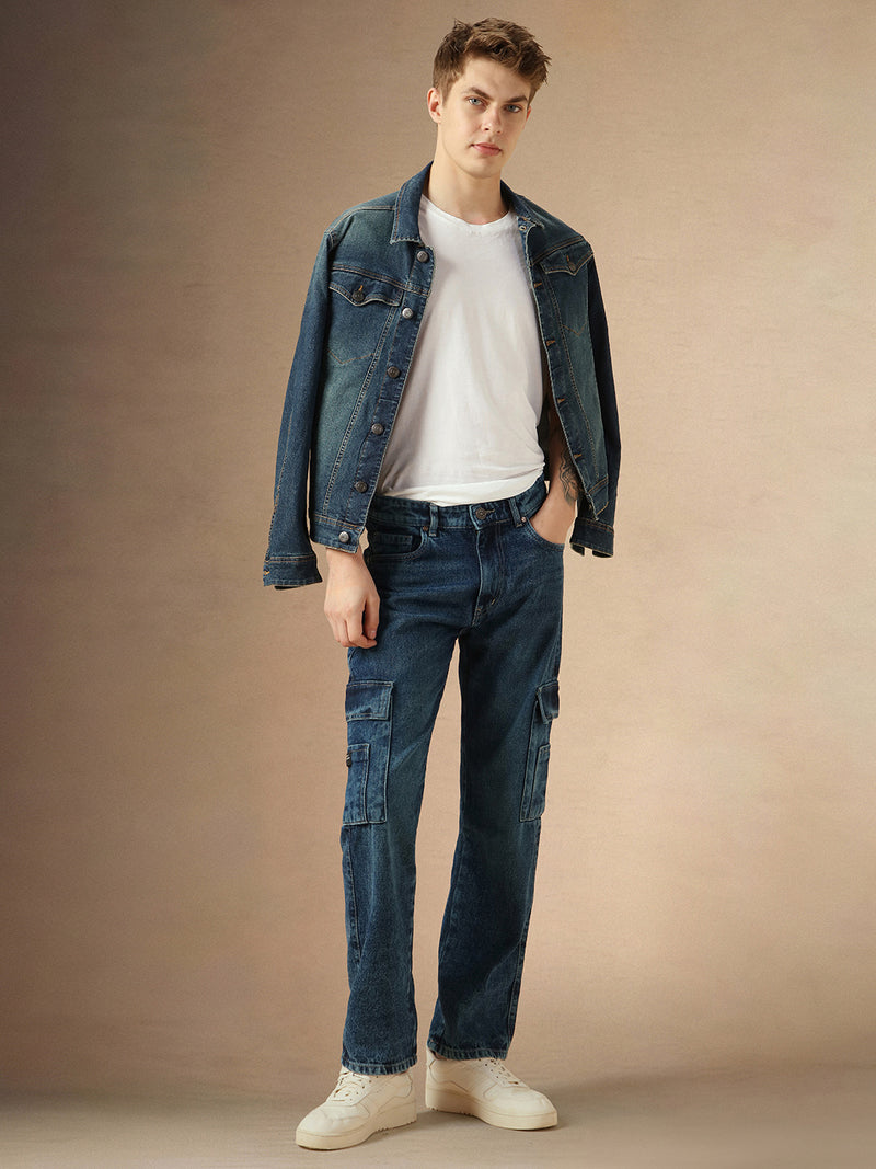 Men's Blue Cotton Relaxed Fit Mid-Rise Casual Jeans