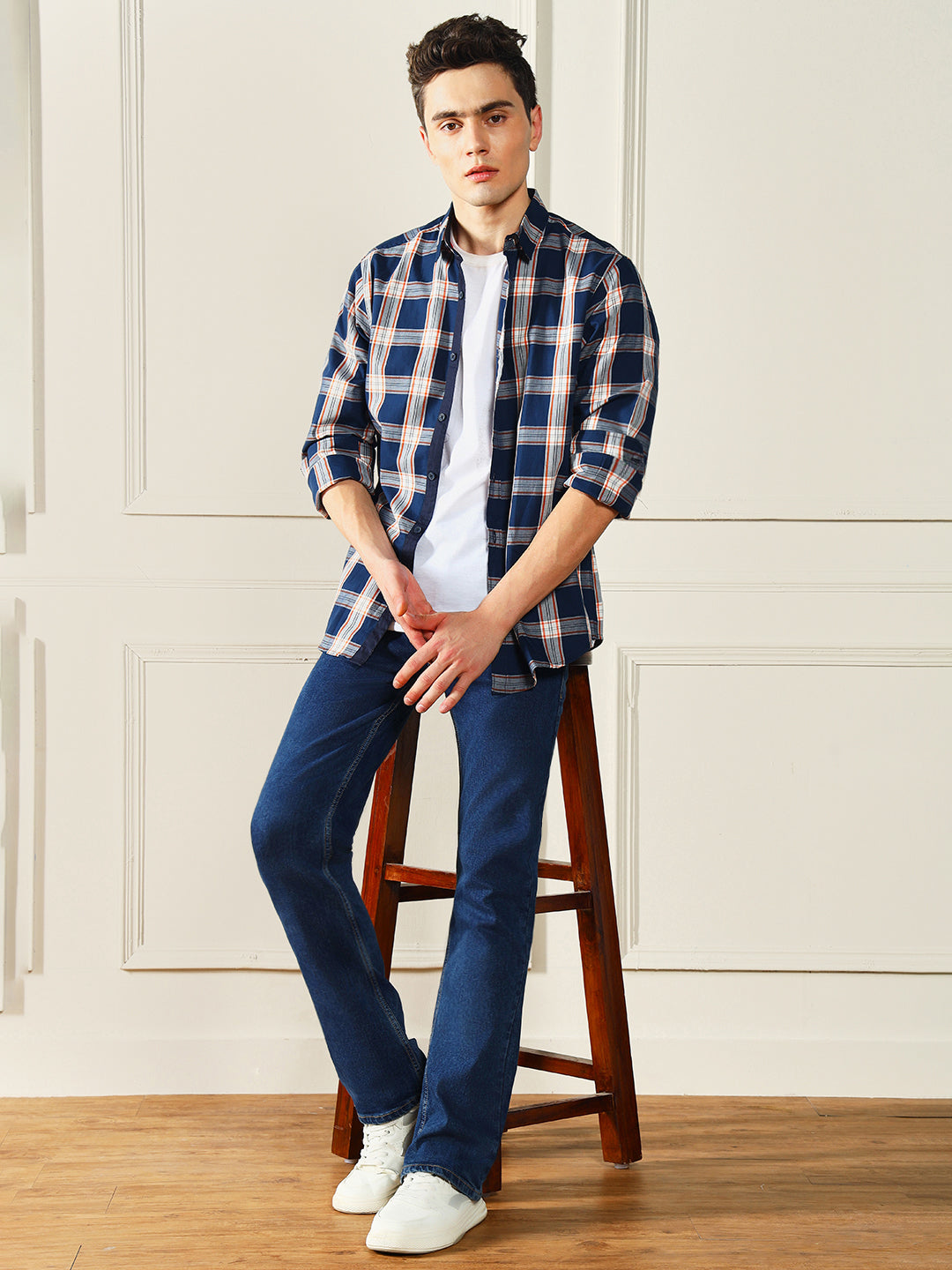 Men's Boot Cut Washed Indigo Stretchable Jeans