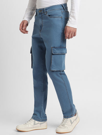 Men's Straight Cargo Fit Washed Indigo Stretchable Jeans