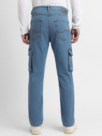 Men's Straight Cargo Fit Washed Indigo Stretchable Jeans