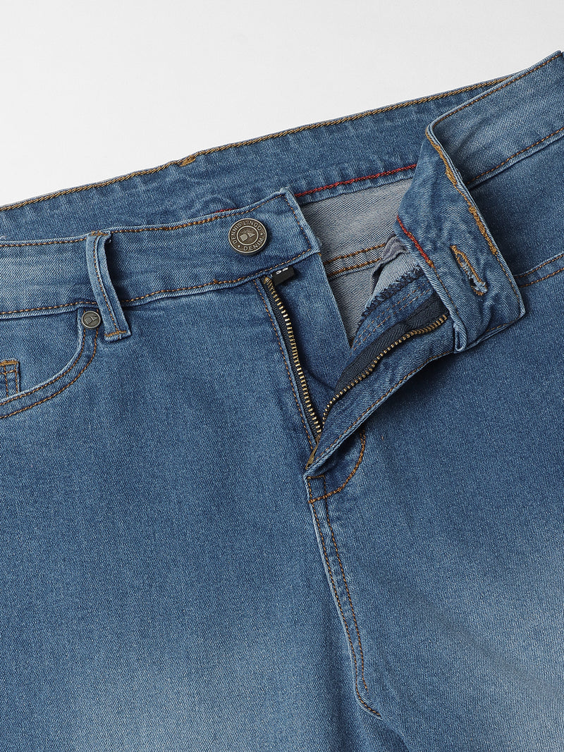 Men's Straight Cargo Fit Washed Indigo Stretchable Jeans