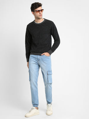 Men's Cargo Jogger Fit Washed Indigo Stretchable Jeans