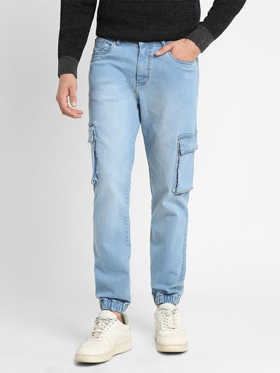 Men's Cargo Jogger Fit Washed Indigo Stretchable Jeans