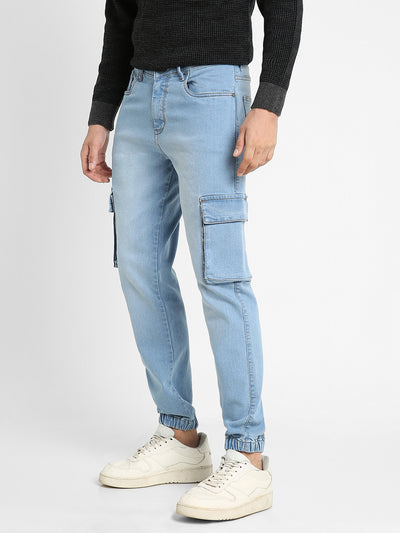 Men's Cargo Jogger Fit Washed Indigo Stretchable Jeans