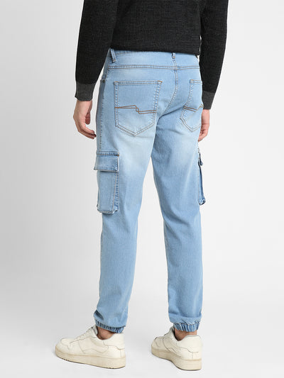 Men's Cargo Jogger Fit Washed Indigo Stretchable Jeans