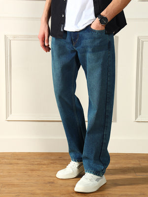 Men's Mid Blue Relaxed Fit Mid Rise Jeans