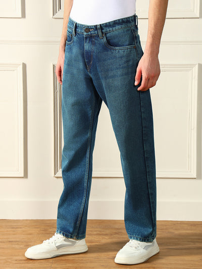 Men's Mid Blue Relaxed Fit Mid Rise Jeans