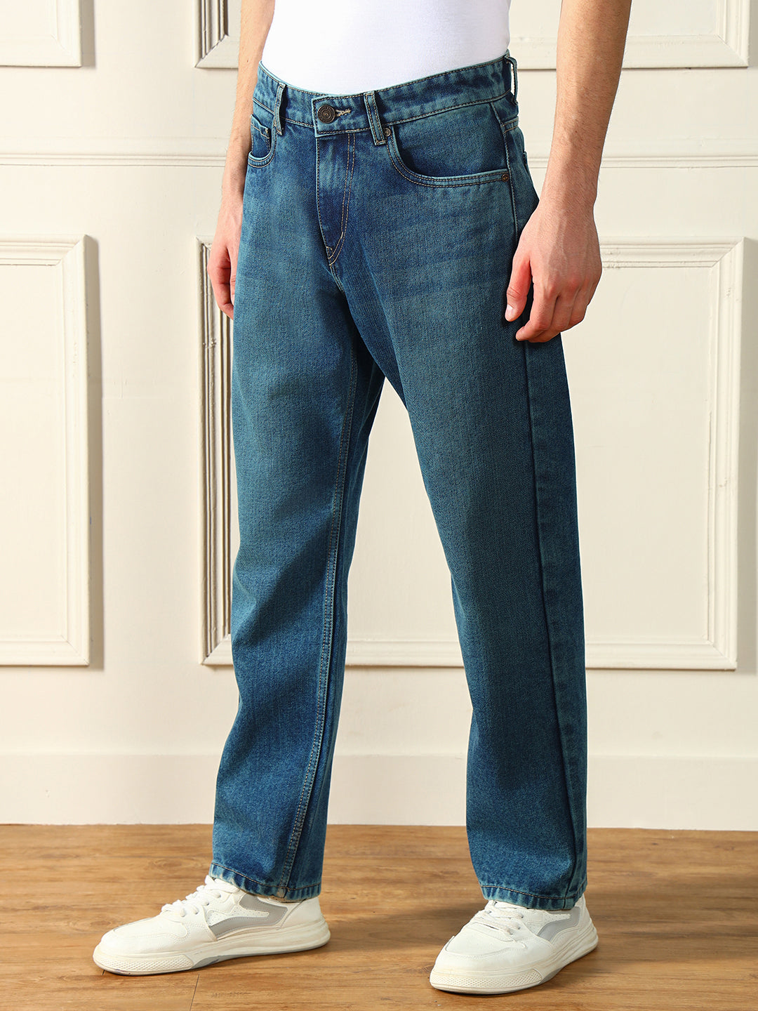 Men's Mid Blue Relaxed Fit Mid Rise Jeans