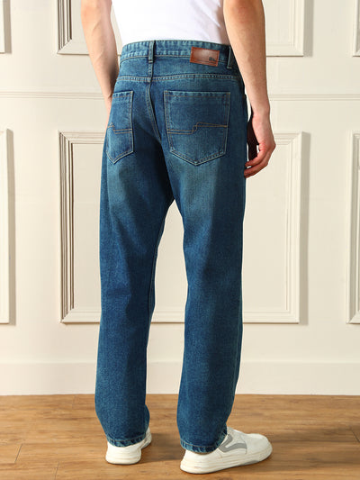 Men's Mid Blue Relaxed Fit Mid Rise Jeans