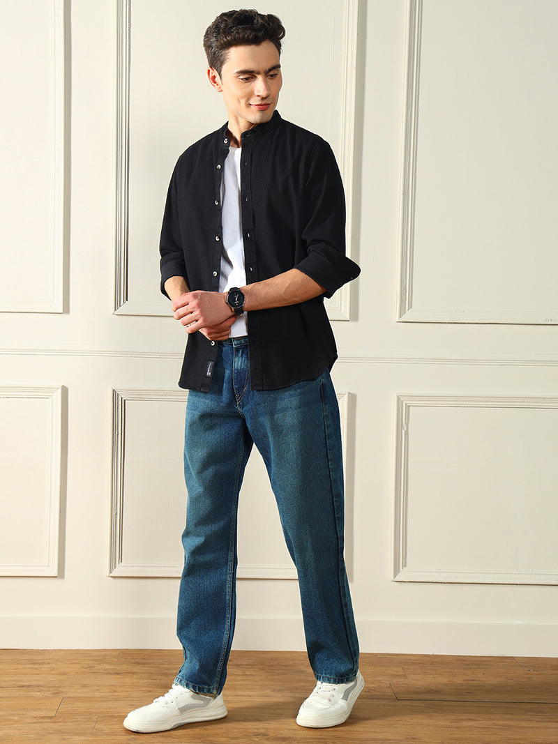 Men's Mid Blue Relaxed Fit Mid Rise Jeans