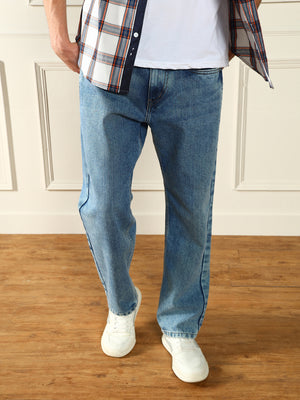 Men's  Light Blue Relaxed Fit Light Fade Jeans