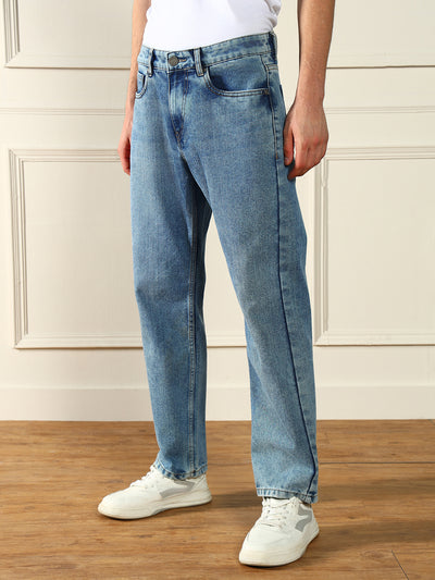 Men's  Light Blue Relaxed Fit Light Fade Jeans