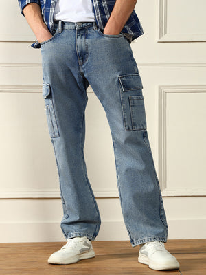 Men's Light Blue Relaxed Fit Light Fade Jeans