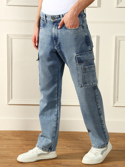 Men's Light Blue Relaxed Fit Light Fade Jeans