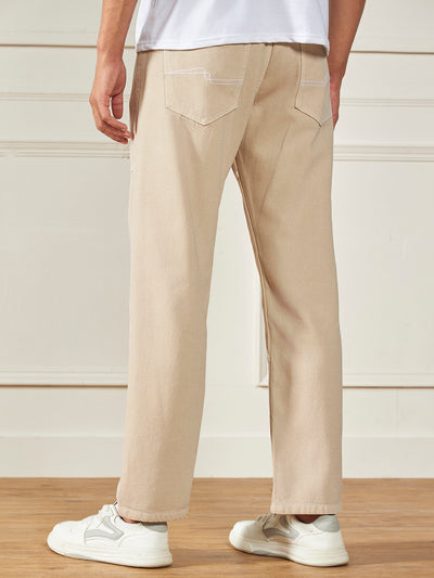 Men's Ecru Relaxed Fit Light Fade Jeans