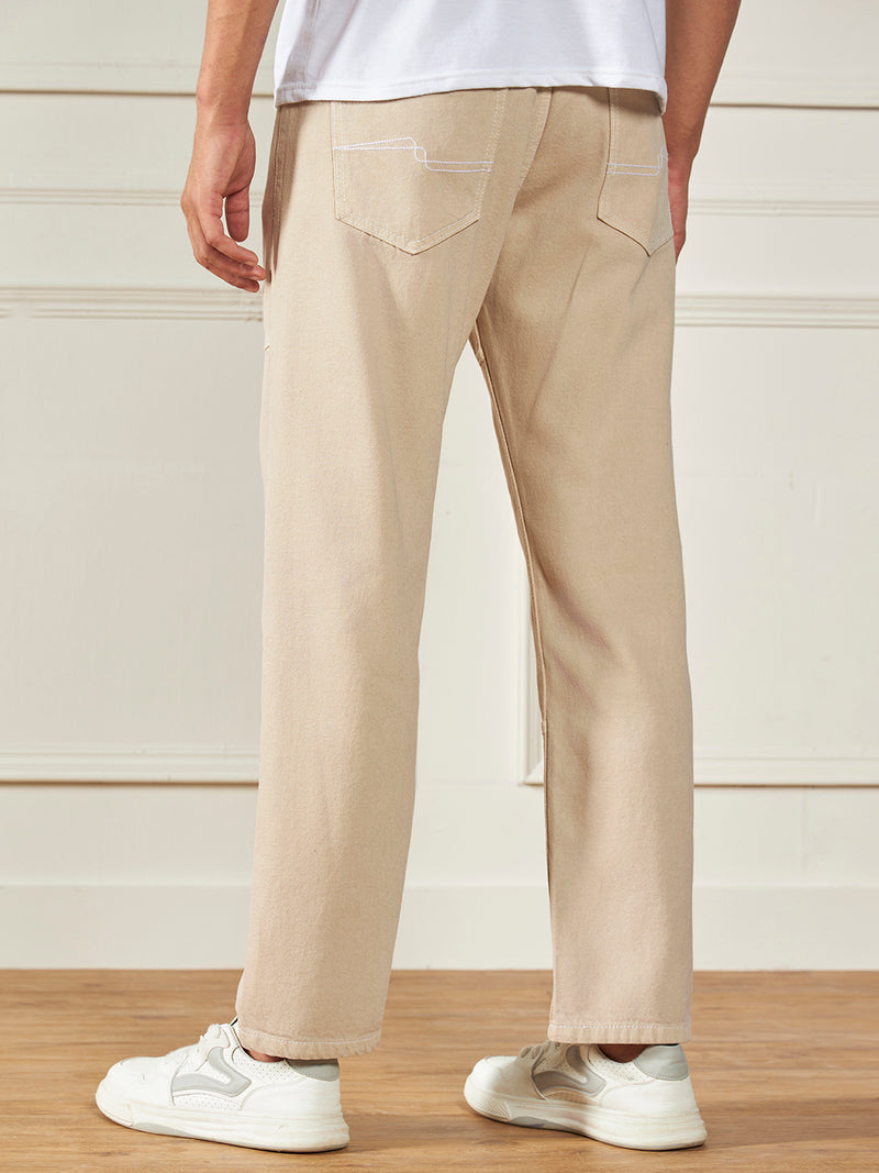 Men's Ecru Relaxed Fit Light Fade Jeans