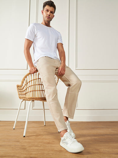Men's Ecru Relaxed Fit Light Fade Jeans