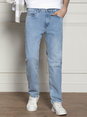 Men's Light Blue Relaxed Fit Light Fade Stretchable Jeans