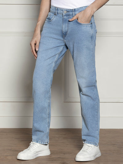 Men's Light Blue Relaxed Fit Light Fade Stretchable Jeans