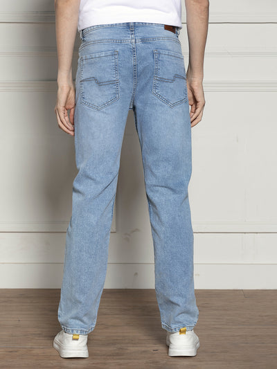 Men's Light Blue Relaxed Fit Light Fade Stretchable Jeans
