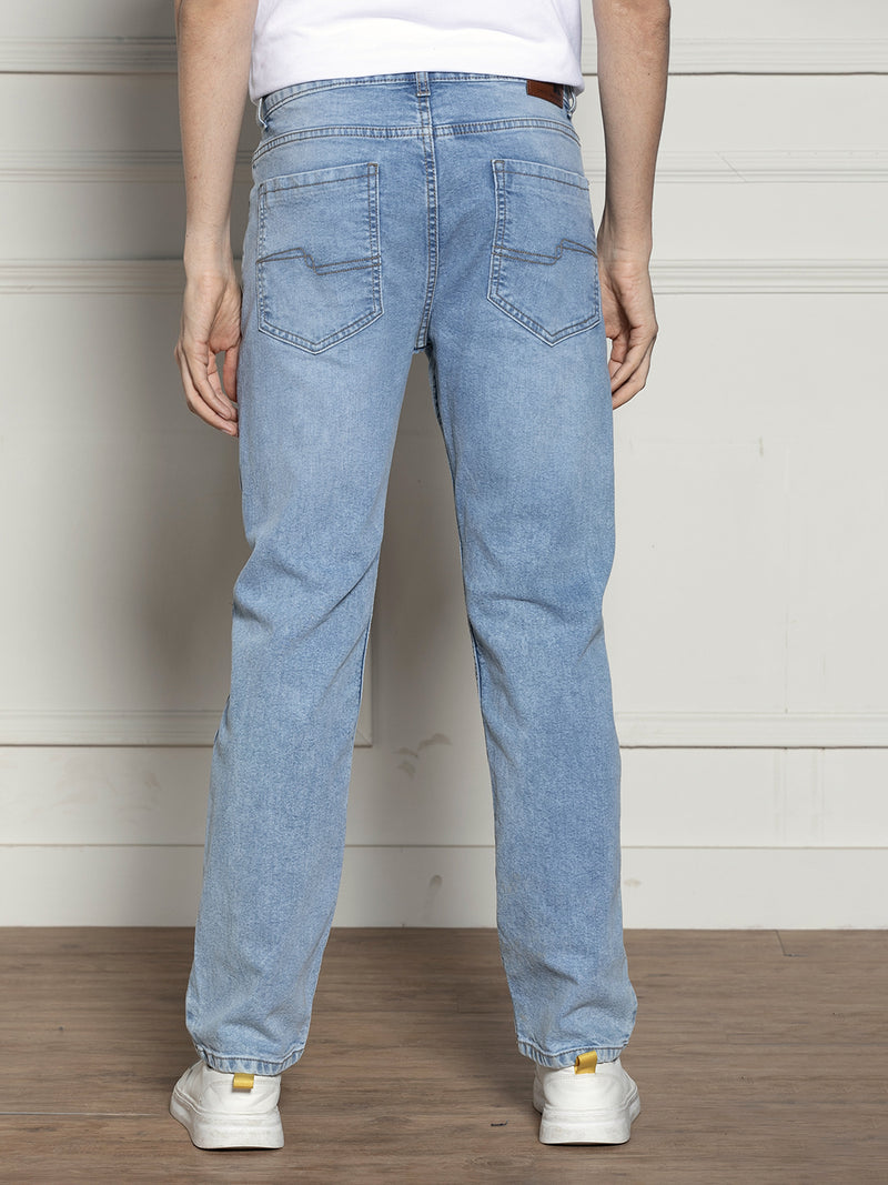 Men's Light Blue Relaxed Fit Light Fade Stretchable Jeans
