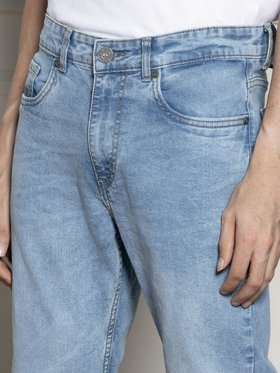 Men's Light Blue Relaxed Fit Light Fade Stretchable Jeans