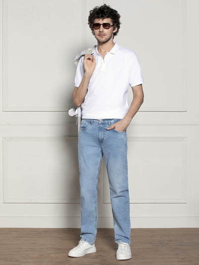 Men's Light Blue Relaxed Fit Light Fade Stretchable Jeans