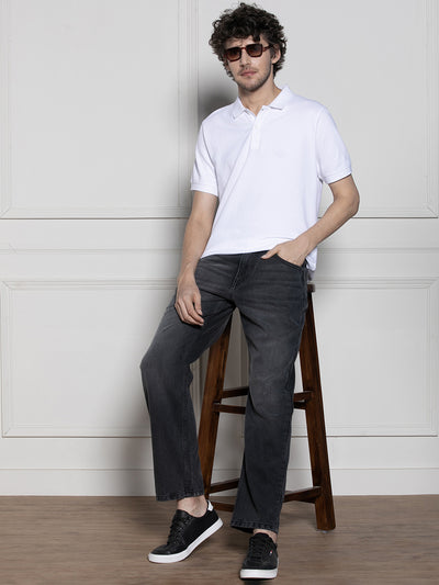 Men's Charcoal Relaxed Fit Light Fade Jeans