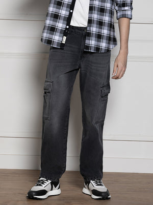 Men's Charcoal Relaxed Fit Light Fade Jeans