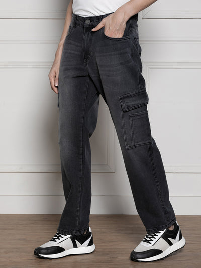 Men's Charcoal Relaxed Fit Light Fade Jeans