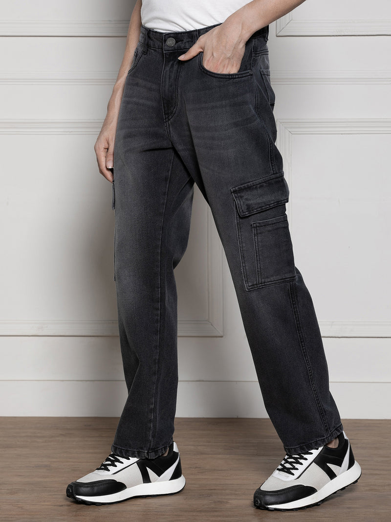 Men's Charcoal Relaxed Fit Light Fade Jeans