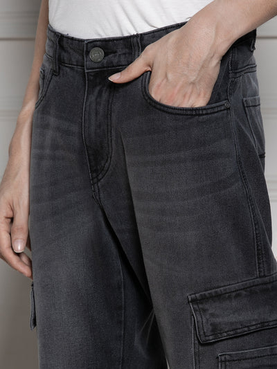 Men's Charcoal Relaxed Fit Light Fade Jeans
