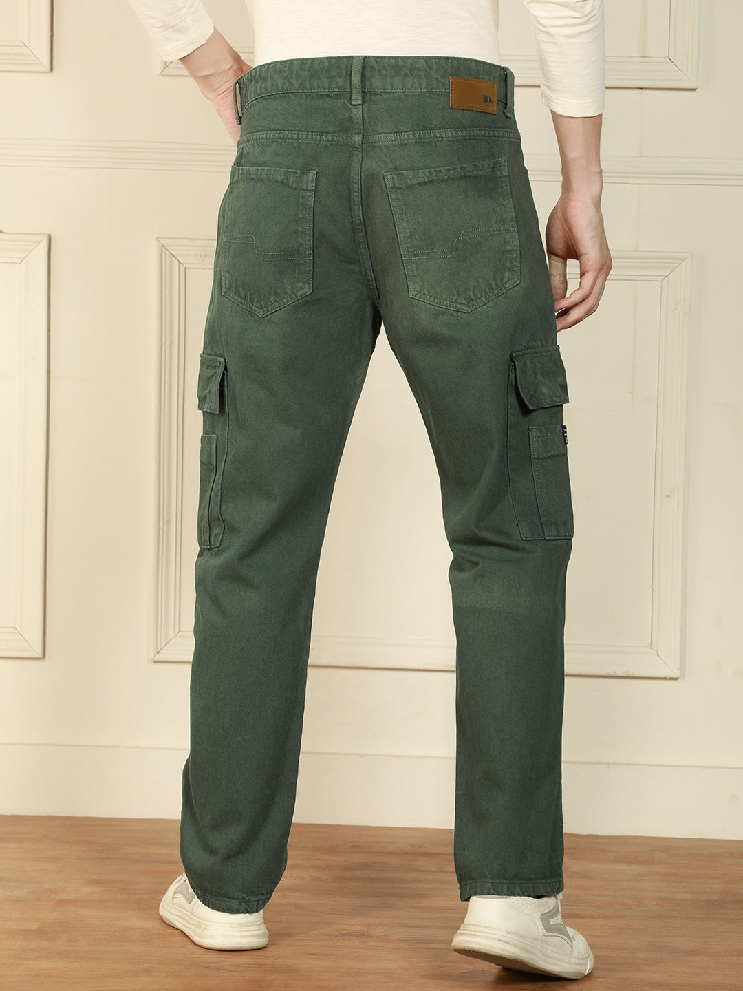 Men's Olive Relaxed Fit Solid Cotton Jeans