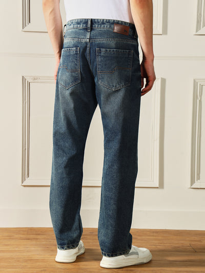 Men's Mid Blue Relaxed Fit Clean Look Light Fade Jeans