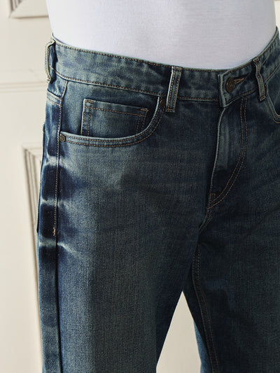 Men's Mid Blue Relaxed Fit Clean Look Light Fade Jeans