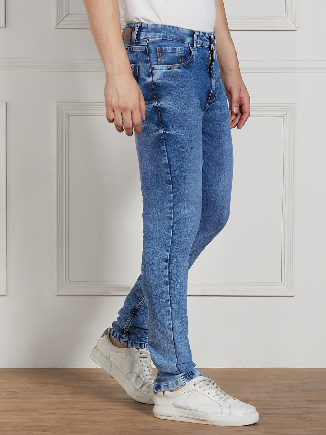 Men's Mid Blue Cotton Solid Slim fit Stretchable Jeans
