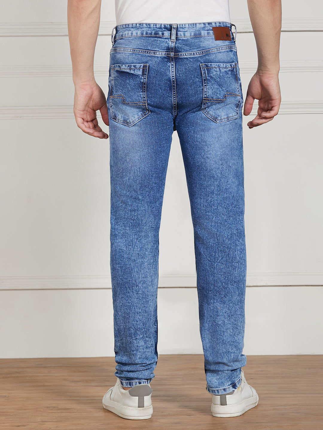 Men's Mid Blue Cotton Solid Slim fit Stretchable Jeans