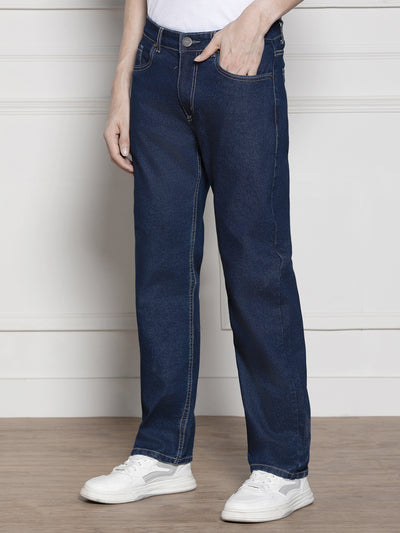 Men's Dark Blue Relaxed Fit Stretchable Jeans
