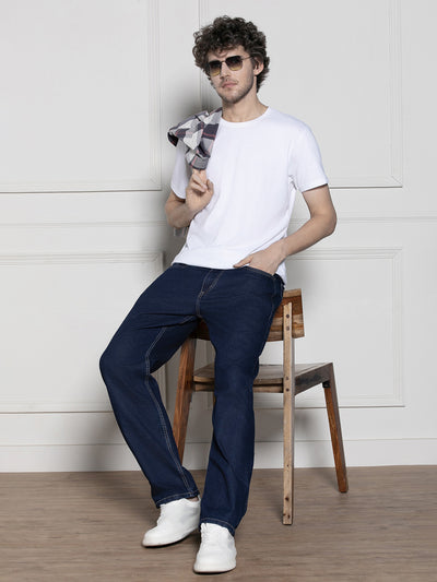 Men's Dark Blue Relaxed Fit Stretchable Jeans
